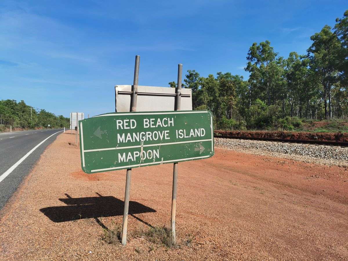 Red Beach & Mapoon Turn Off Sign - Explore Cape York